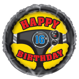 Happy 16th Birthday Stering Wheel Mylar Balloon