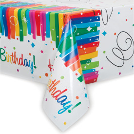 Rainbow Ribbon Birthday Plastic Table Cover 54" x 84"