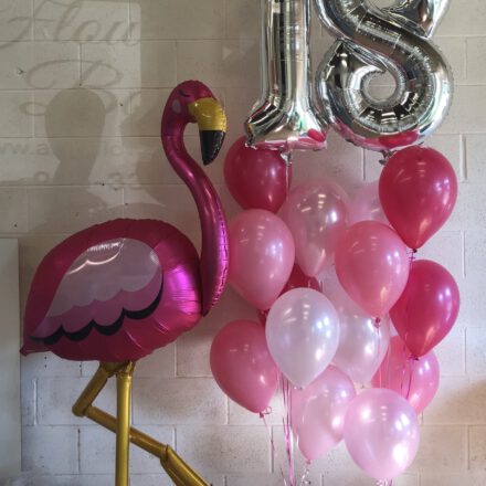 Flamingo with number balloon groups of 7
