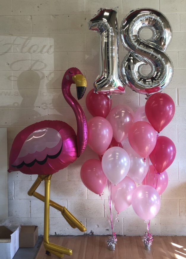 Flamingo with number balloon groups of 7