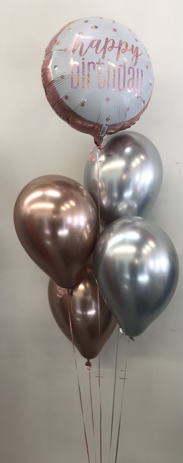 balloon group of 5 chrome rose gold and chrome silver