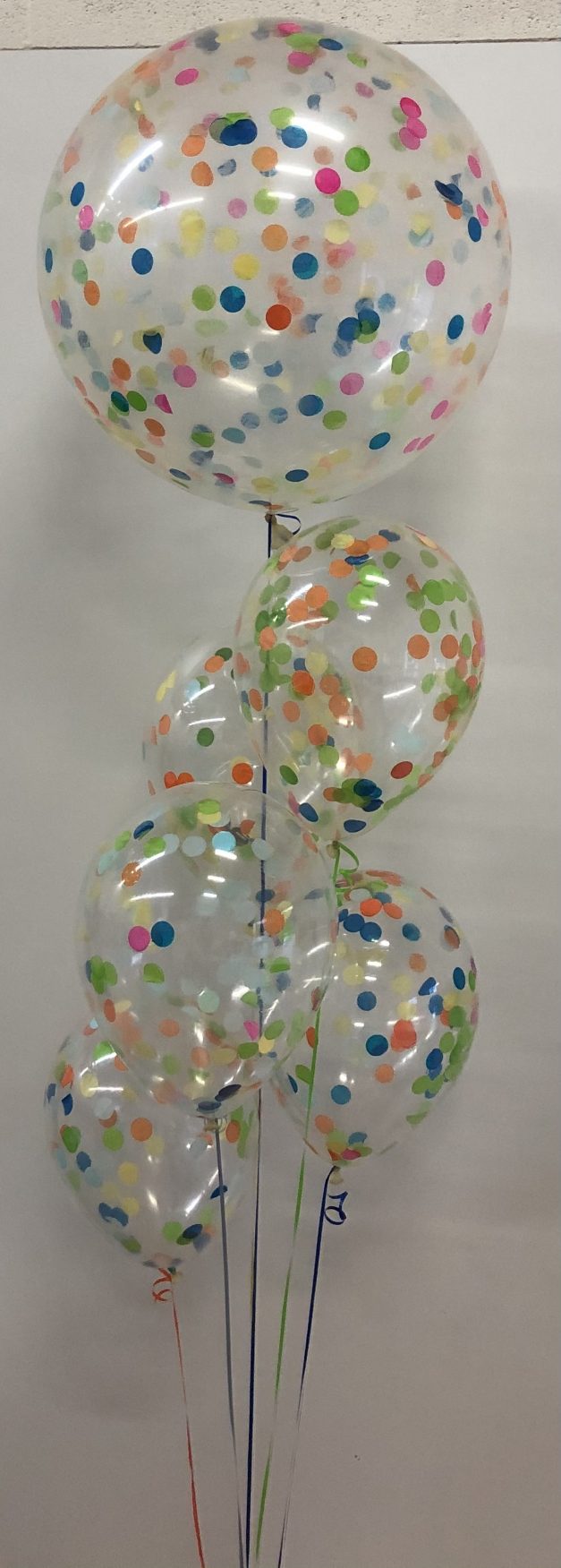 group of 5 confetti balloons with large on top