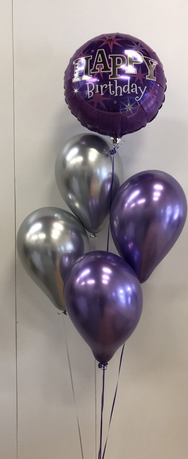 group of 5 purple balloon with chrome latex