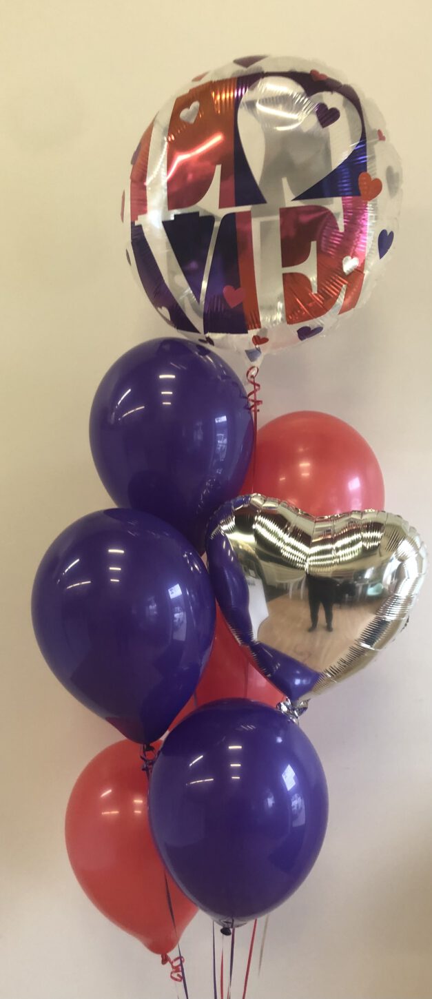 Love with silver heart balloon bouquet