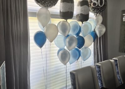 Champagne bottle balloon with 80 th Birthday balloons