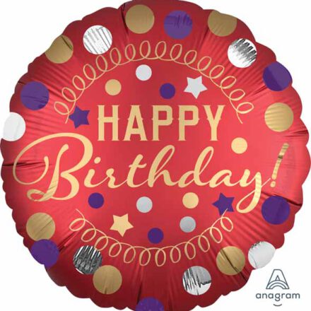 Red Satin Happy Birthday Mylar Balloon 18 inch 39068 026635390682